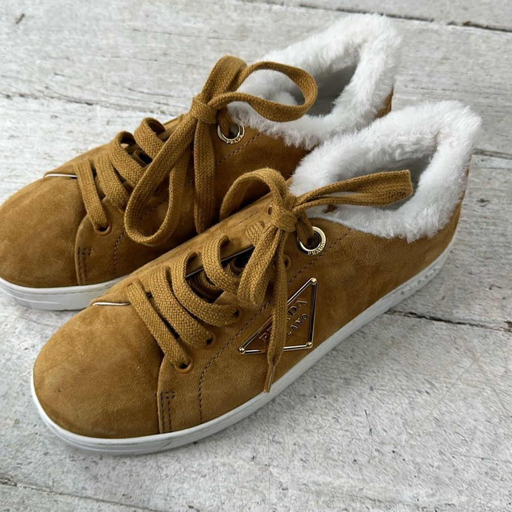 Prada Tan Leather Sneakers with Sleek Design - Picture 2 of 8